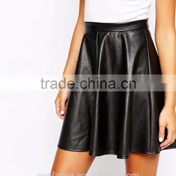 Hot Selling New Look PU Skater Leather Skirt Women Skirt 2016 photo-5