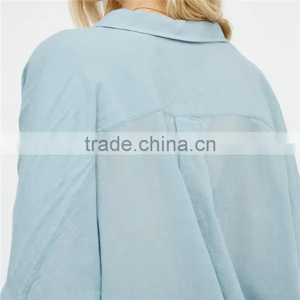 2017 OEM Ladies Common Clothing Lightweight Slouchy Cotton Blouse photo-5