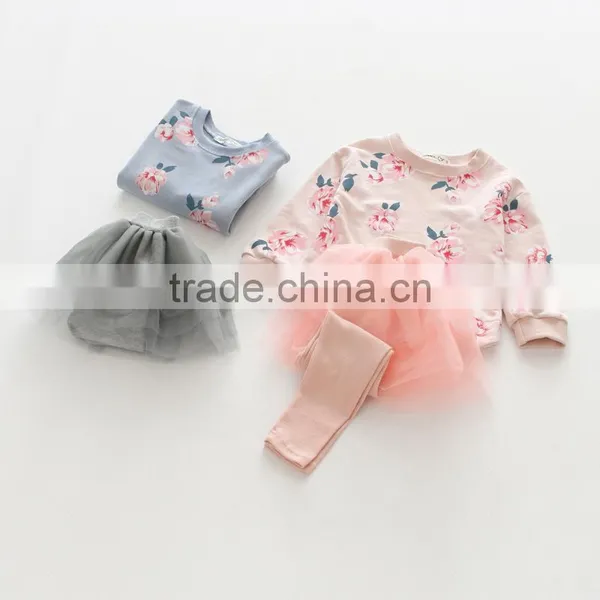 Autumn New Style Flower Printing Tops and Tutu Culotte Girls Boutique Clothing Set photo-2