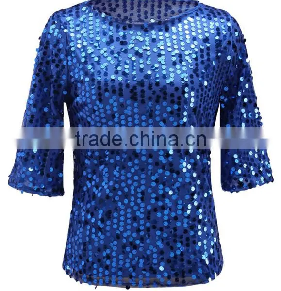 European Style 2017 Spring Women's Fashion Women's Sequin Blingbling T-shirt Brand photo-5