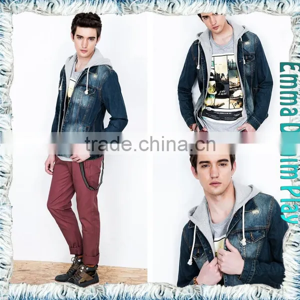 Spring & Fall Casual Wear Indigo Mens Hooded Short Denim Jackets Wholesale photo-4