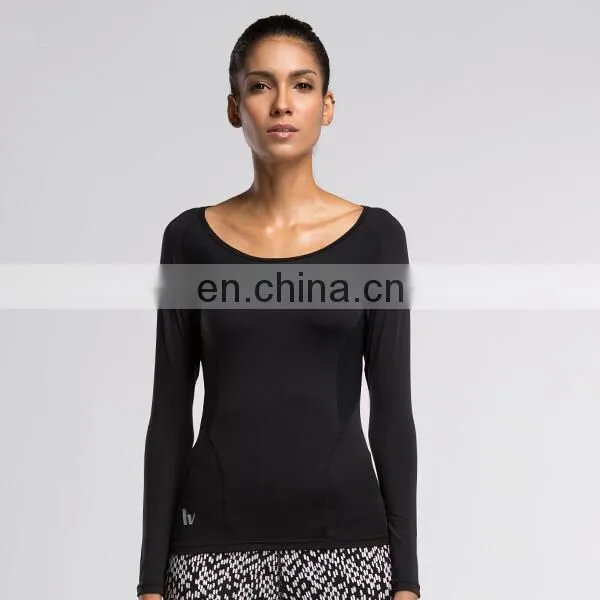 Wholesale Newest Black Women Sport Shirt Long Sleeve Fitness Wear
