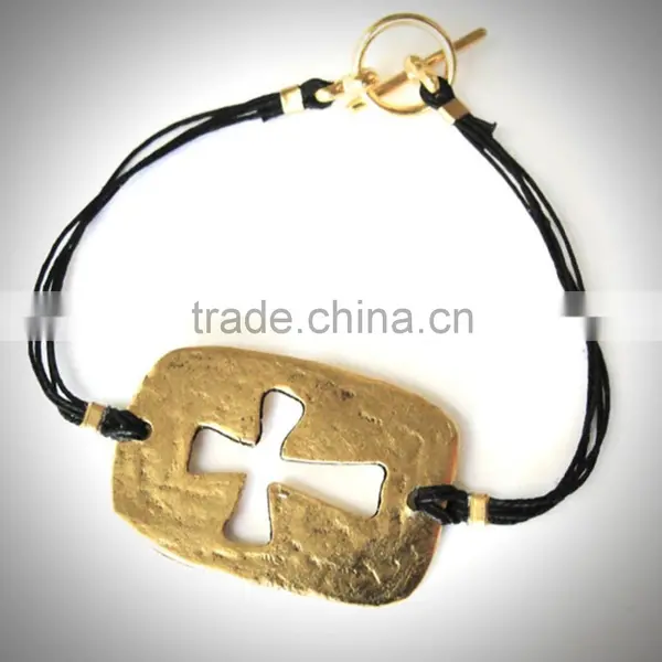 2015 Newest Wax Cord Braid Rock Bangle Heavy Metal Ancient Charm Bracelet for Men photo-3