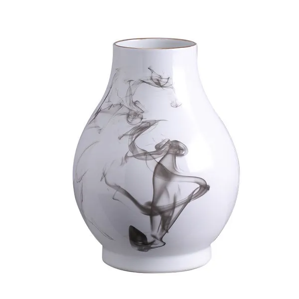 Jingdezhen Zen Chinese Ink Painting White Gourd Vase For Showroom Tea Table photo-5