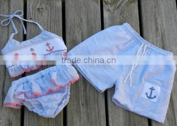Seersucker Baby Bikini Ruffled Two Piece Baby Swimsuit for Girls photo-2