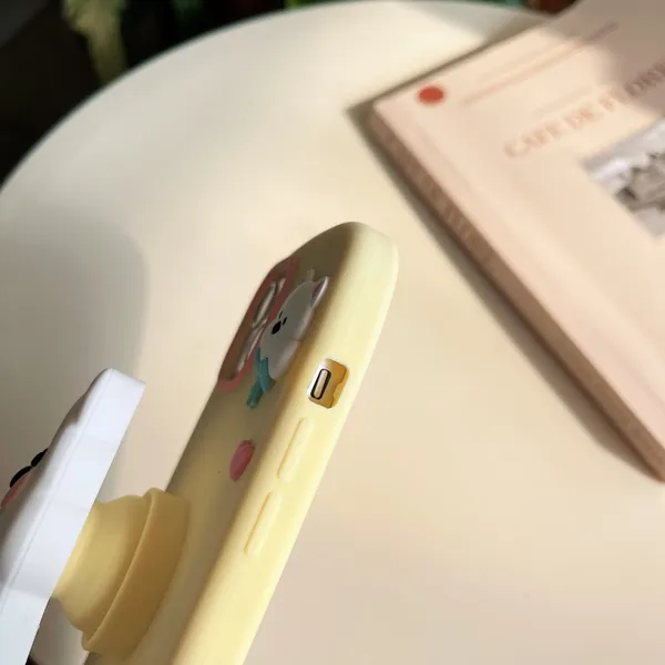 Cartoon Cute Puppy Retractable Bracket Silicone Shockproof Protective Phone Cover Case For IPhone 11 12 13 14 15 Pro Max photo-2