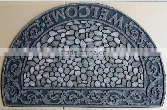 Non Slip Back Recycle Rubber Half Moon Flocked Surface Door Mat photo-2