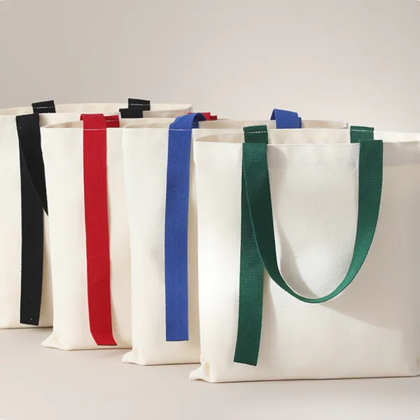Color-Printed Canvas Tote Bag with Ribbon Pattern