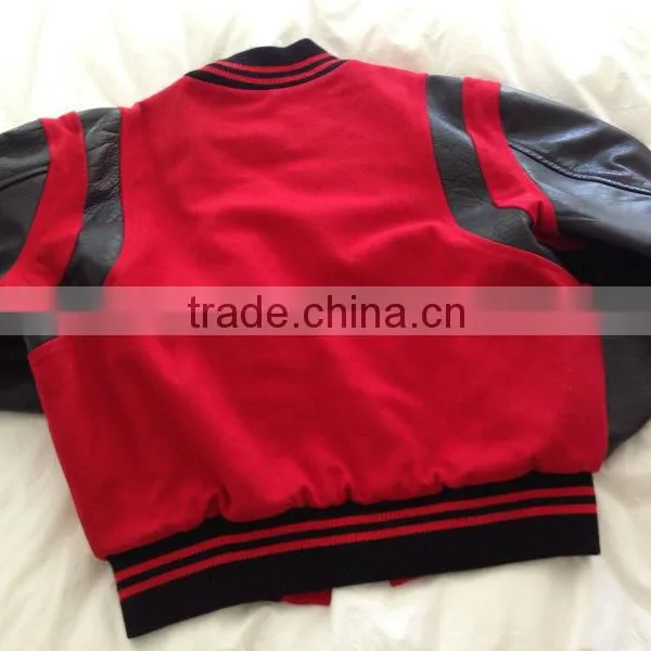 Wool Body and Genuine Leather Sleeves Varsity Letterman Jacket With Shoulder Stripes photo-2