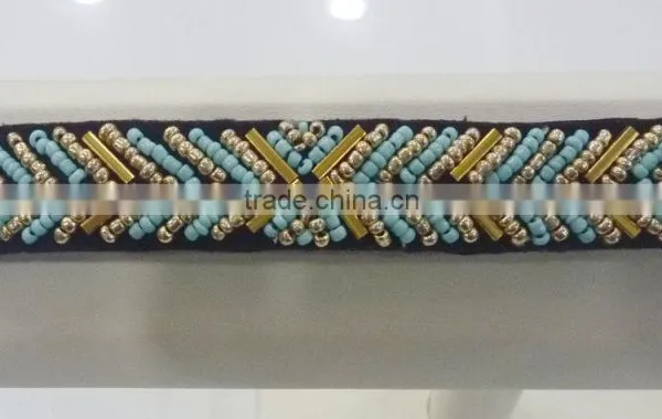 FASHION FABRIC HAND SEWN BEADED METAL TUBE HEAD BAND
