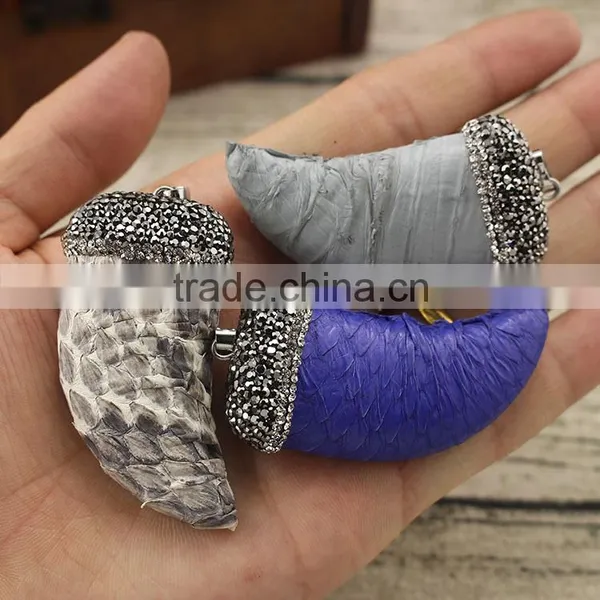 JF6895 Large Crystal Diamond Pave Snake Skin Snakeskin Turquoise Stone Horn Pendant photo-2