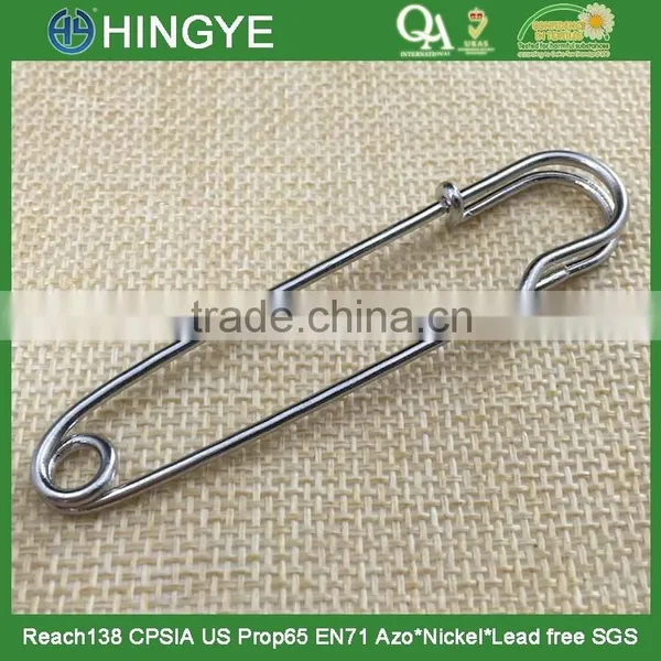 Hot selling high gloss silver 75mm fancy decorative safety pin for sweater