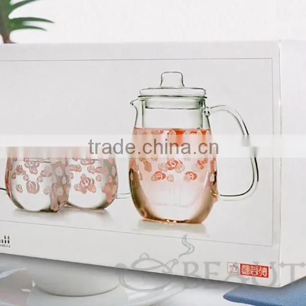 Hot Selling Borosilicate Glass Teapot With Glass Infuser Pink Flower Design Teaset 650ml 2pcs 350ml Tea Cups photo-5