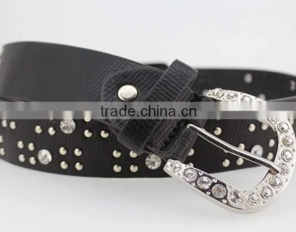 Women's Classical Metal and Rhinestone Studded 33Mm Belt Leather With Shiny Rhinestone Buckle photo-4