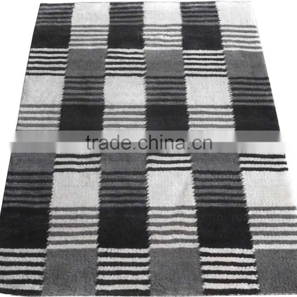 Hand Woven 100% Wool Shaggy Rugs Modern Design Beige/Grey/ Black Colour