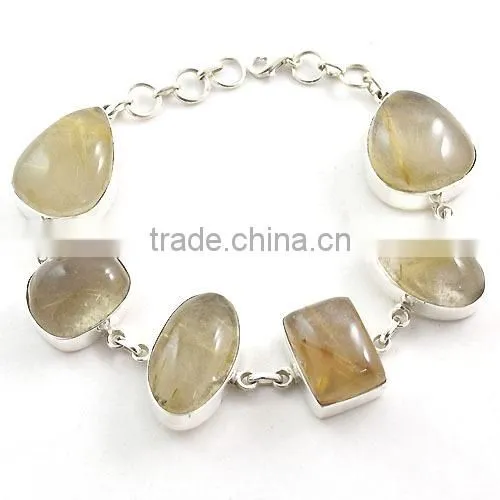 Rutilated Quartz Bracelet Silver Jewelry With Natural Gems 925 Solid Sterling Silver Jewelry