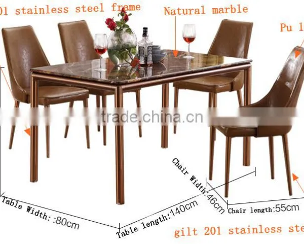 Modern Natural Coffee Color Marble Korean Dining Table Stainless Steel Legs photo-6