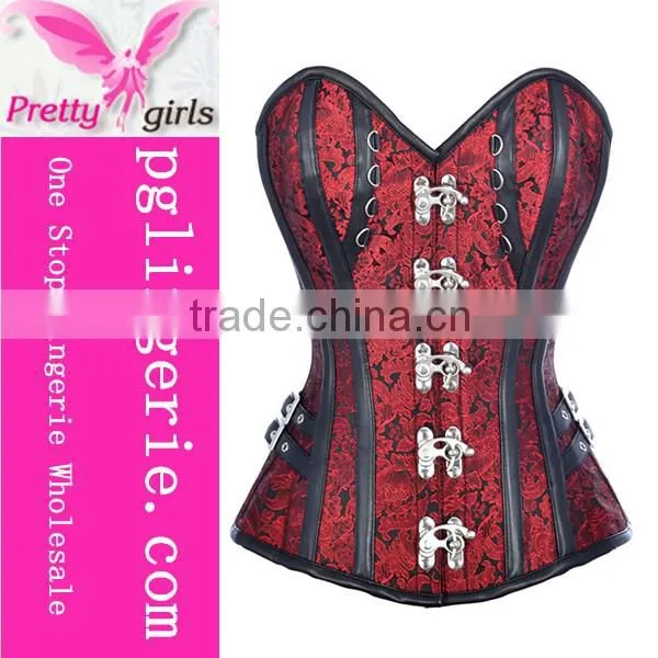 Black Red and Brown Satin Steel Boned Jacquard Underbust Corset photo-6