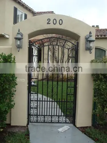 China Wholesale Wrought Iron Walk Gate, Forged Double Arched Iron Driveway Gate photo-6
