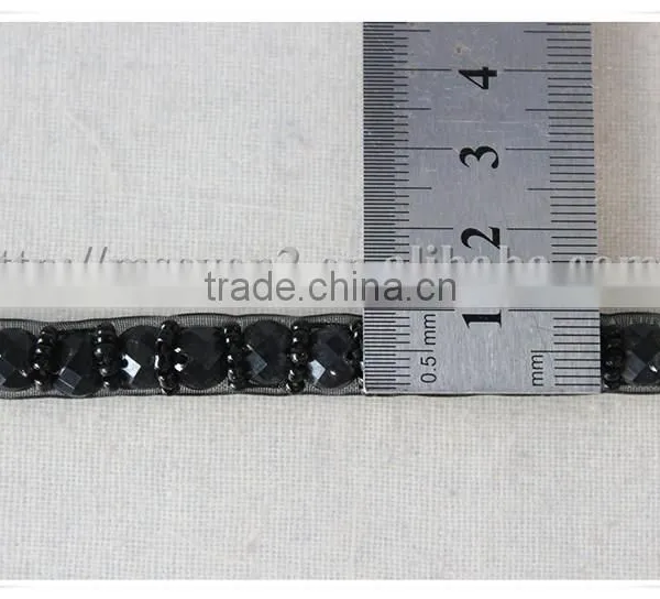 Handmade Black Organza Beaded Trim Decorative Beaded Trimming for Garments/bags/dress photo-2