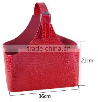 High Grade Crocodile Pattern Leather Magazine Clothing Wine Basket Holder for Storage, Leather Gift Basket photo-6