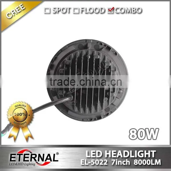 80W 7in Round 4WD Off-road Truck SUV Automotive Vehicles Sealed Dual Beam Led Headlight Lamp photo-3