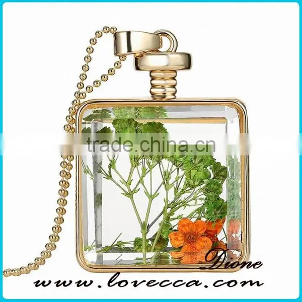 Women Dry Flowers Plant Terrarium Glass Pressed Flower Necklace photo-5