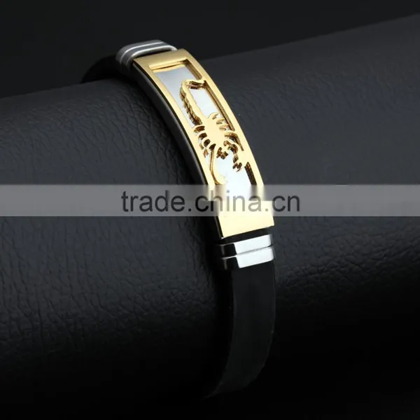 Silicone Man Bracelets Fashion Stainless Steel Scorpion Design Length Adjustable Cool Men Jewelry Bangles photo-3