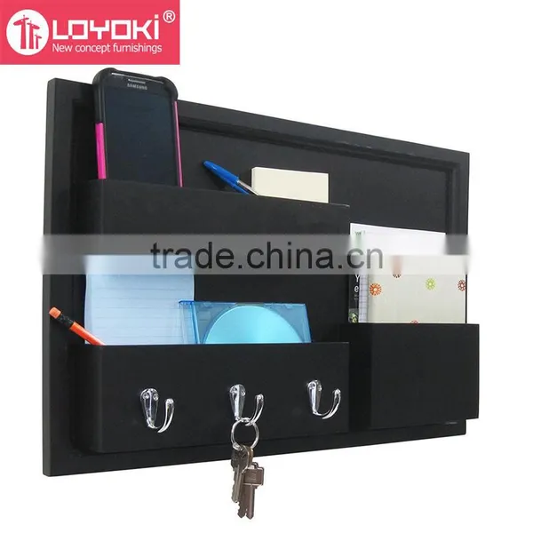 Entryway Multi Function Wood Organization Board With Pockets and Key Hooks Floating Wall Shelf With Mail Holder photo-5