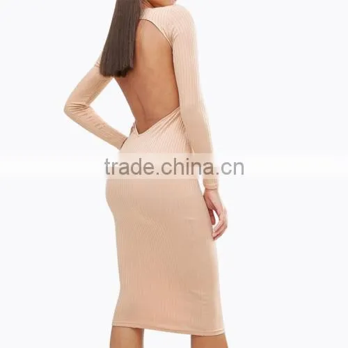 Sexy Women Bodycon Long Sleeve Plunge Neck Backless Lace-up Party Dress M photo-3