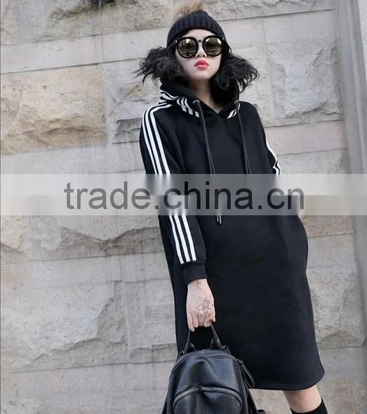 Women Fashion Long Sleeve Midi Length Black Casual Autumn Hoodie Dress photo-2