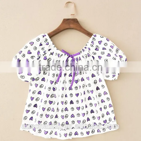 New Style Lady Puff Sleeve Full Screen Printing t Shirt Wholesale photo-6