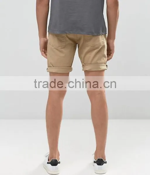 2016 High Quality Latest Custom Five Pocket Men's Khaki Slim Fit 100% Cotton Stretch Denim Concealed Fly Casual Plain Hot Shorts photo-2