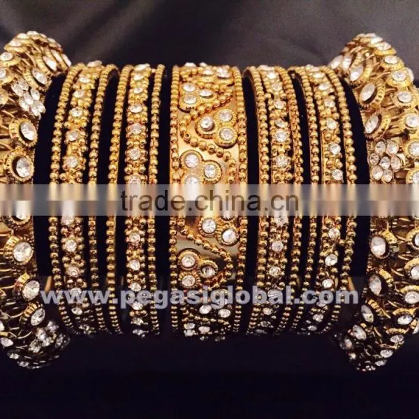 Antique Gold Finish Bridal Set,Indian Bridal Bangles Bracelet,Fashion Bangle Sets photo-3