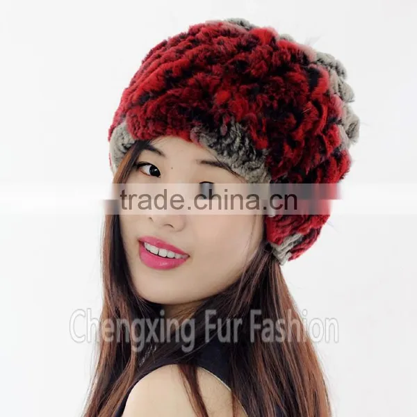 CX-C-68B New Products Wholesale Lady Winter Hat Rex Rabbit Knitted Hat / Snood photo-2