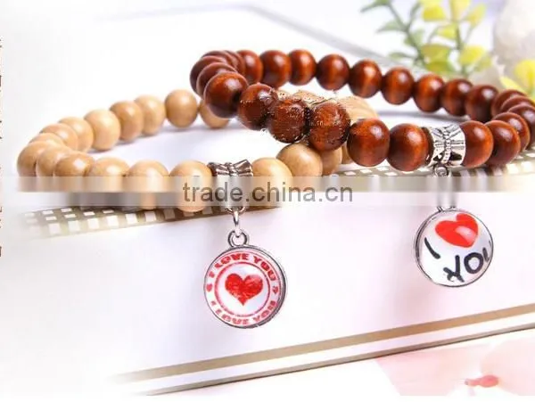 Customized UK Flag Glass Dome Charm Wood Bracelets Jewelry photo-3