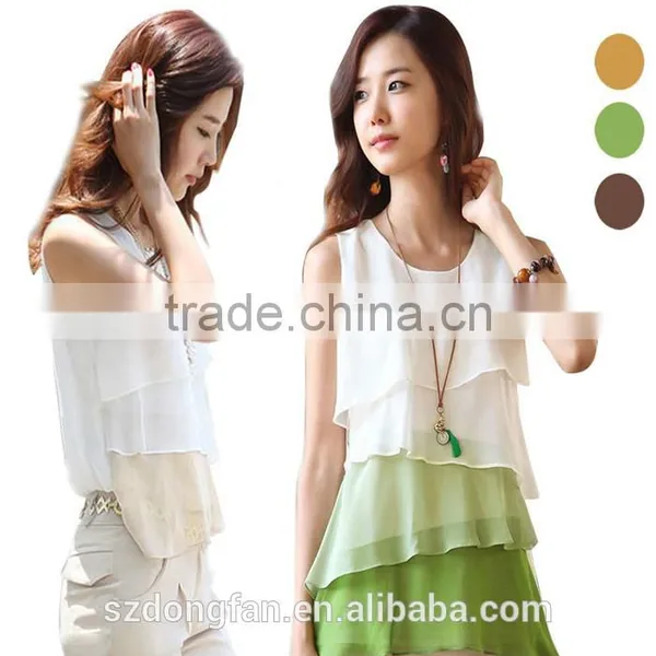 2016 Korean Multi-layered Shirts Women Tops Summer Blouse Sleeveless Vest Chiffon Shirts Cheap photo-3
