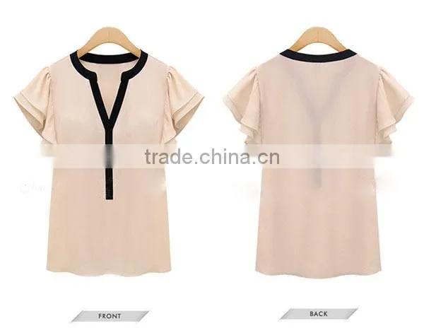 Apricot Pink and White Comfortable and Breathable t Shirt Wholesale Short Sleeve t Shirt Ladies Blouse photo-5