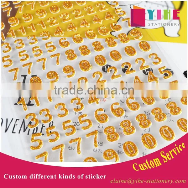 custom cheap adhesive sticker Alphabet / Number shape glitter sticker Children DIY sticker