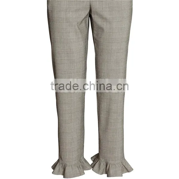 Summer Ankle-length Frill Trousers Woven Women Slacks photo-3
