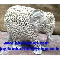CARVED WHITE GRAY MARBLED STONE ELEPHANT photo-2