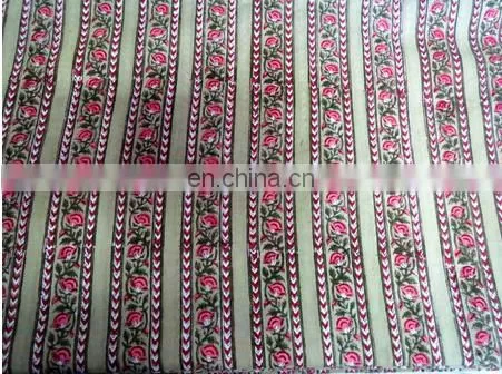 Indian Floral Striped Block Printed Fabric Natural Sanganeri Jaipuri Fabric / Fabric / 100% Cotton Fabric