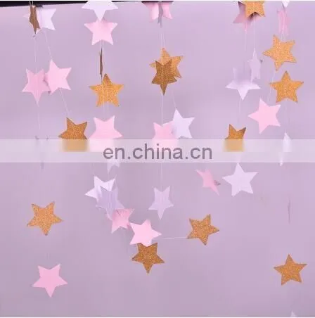 1set Paper Star Banner Garlands 2M Birthday String Chain Banner Ornaments Curtain Wedding Party Room Decor Supplies photo-2