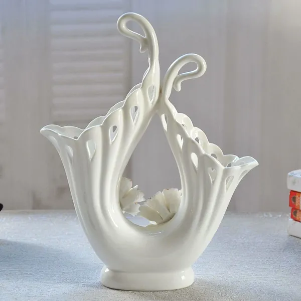 Hollow Out Gild Modern Art Hand Made Large White Ceramic Vase For Living Room Decor photo-2