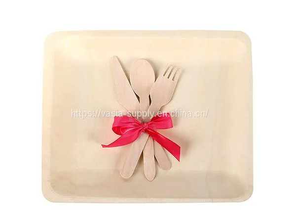 Disposable Wood Serving Dish Big Size 200mm Length Rectangle Plates Tray photo-2