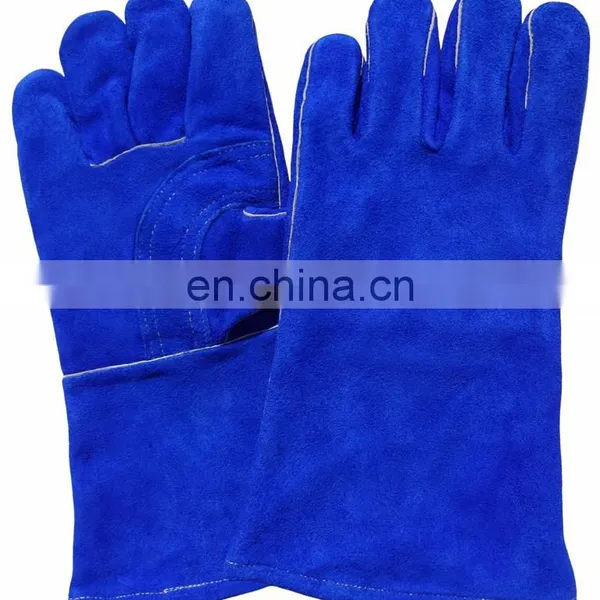 China Cotton Lined Blue Cow Split Leather Welding Glove Hand Gloves