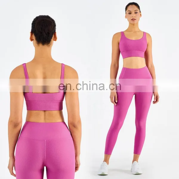 Custom Women Ribber Fabric Sport Set Girls Yoga Gymwear Wholesale Workout Set Fitness Clothing photo-4