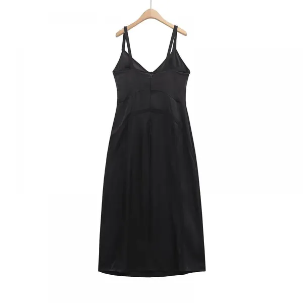 Elegant Women's Temperament V-neck Sleeveless Mid Length Backless Dress, Small Black Dress photo-5
