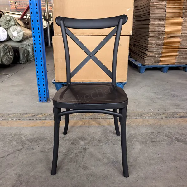 Wholesale Stackable Matte Black Cross Back Plastic Dining Chairs for Wedding Banquet Cafe photo-3