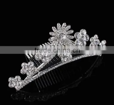 Wholesale Kids Tiara Crown Alloy Crystal Crown Flower Shaped Comb Accessories photo-2